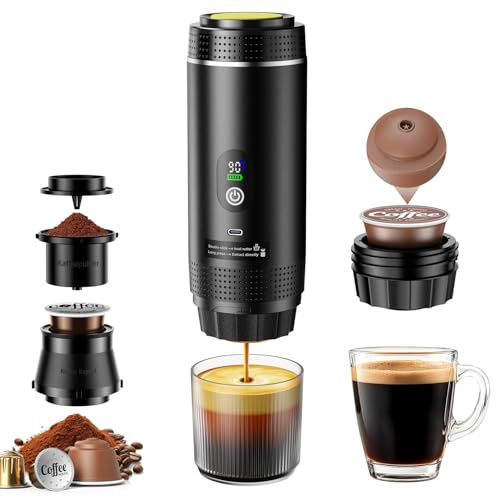 FNITAER Mini kaffeemaschine für unterwegs, 3 in 1 akku kaffeemaschine, auto espressomaschine mit USB, Kompatibel mit kapsel und gemahlener Kaffee, wohnmobil gadgets und camping geschenke