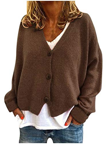 Generisch Gilet Tricot Femme Col en V Boutons Casual Stretch Pull en Tricot Cardigan Manteau Sweatshirt pour Femme
