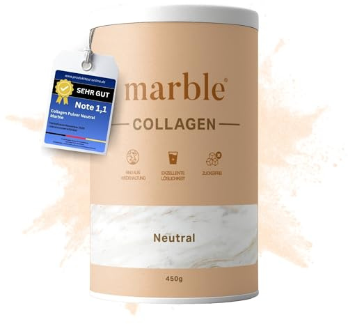 marble® Collagen Pulver 450 g - Collagenpeptide - 60 Tage risikofrei testen - Aminosäuren Komplex hochdosiert - Kollagenpulver in Pappdose ohne Plastiklöffel – geschmacksneutral