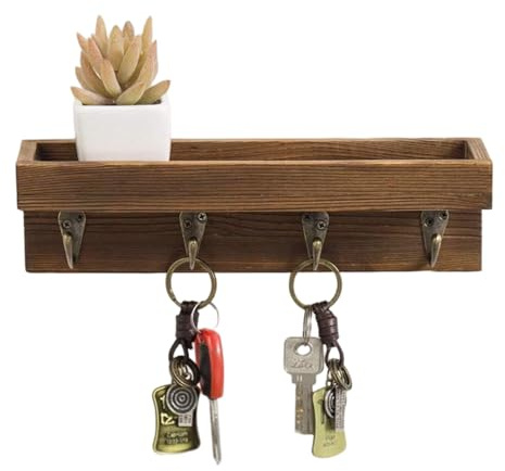 Genérico Mensola galleggiante da parete - organizer vintage con 4 ganci metallici per chiavi, per soggiorno, cucina, bagno, ufficio, appartamento, ingresso, decorazione casa
