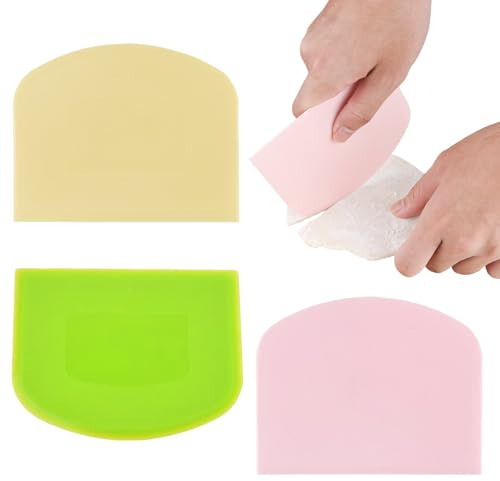 3 Pack Flexible Dough Scrapers, Large Plastic Bowl Scrapers & Pastry Cutters, Non-Stick Food Grade Baking Tools for Bread Sourdough Pizza Dough Cake Icing