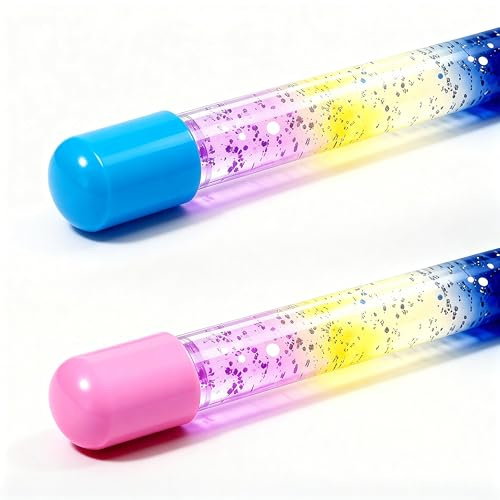 Generisch 2 Stück Glitzer Zauberstäbe Magic Wand Je 31 cm Lang Zweifarbig Bunter Glitzerstab Stilvolles Zubehör Für Die kleine Prinzessin Fee Oder Den Zauberer – Zauberstab Glitzer (1Rosa，1Blau)