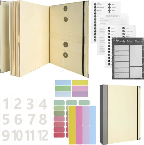 1PCS Raccoglitore Documenti Importanti per Famiglia Organizer Documenti a Fisarmonica con 12 Tasche ed Etichette Cartella Portadocumenti senza Acidi per Certificati Passaporti Contratti e Archivio