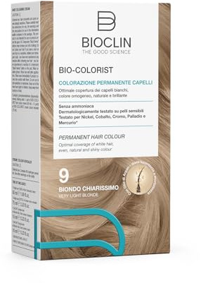 BIOCLIN Bio-Colorist Colorazione Permanente Capelli Biondo Chiarissimo 9 – Senza Ammoniaca – Con Olio di Argan – Copertura Capelli Bianchi – Colore Naturale e Brillante