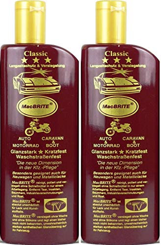 KOVA® 2x MacBRITE je 500ml + 1 BILDMAGNET! Langzeitschutz & Versiegelung Hochglanz Autopolitur für Lacke Chrom Felgen Politur Lackreiniger Mac Brite Classic Auto Polierpaste, ähnl. Keramikversiegelung