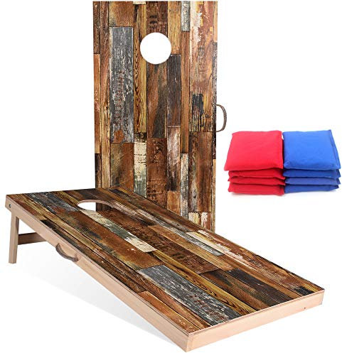 Sportdo Set di fori di mais in legno massello vintage, 2 tavole Cornhole da 1,2 m, 8 borse Cornhole perfette per giochi di lancio indoor e outdoor, concorrenza di amicizia, tornei, rosso