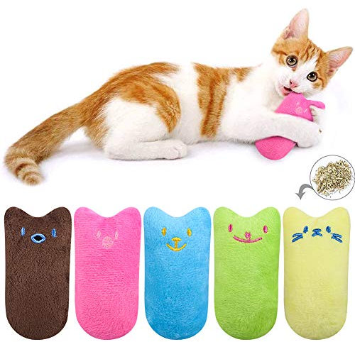 atnight Katzenminze Plüschtiere, 5 Stück süße Plüsch Daumenform Katzenminze Kissen Interaktives Kauspielzeug Katzenminze Spielzeug Spiele Set Geeignet für alle Katzen und Kätzchen