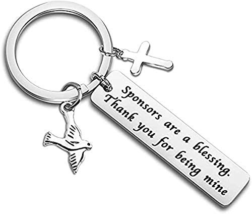 Sponsor di conferma regalo di ringraziamento cattolico mentore regalo ringraziamento per essere mio portachiavi regalo per madrina madrina, 5*1.2cm, Acciaio inossidabile