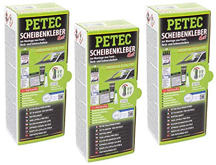 3x Petec Scheibenkleber-Set Kartusche Front Seite Heck Windschutzscheibe WSS