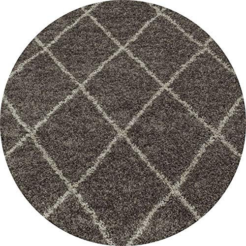 Ayyildiz Moderner Runder Hochflor Teppich - Skandinavischer Stil mit Rautenmuster | Shaggy Teppich | Flauschiger Langflor Wohnzimmer Teppich, Größe:Ø 120 cm Rund, Farbe:Taupe