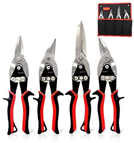 TOOLEAGUE Blechscheren-Set zum Schneiden von Metallblech, 4 Stück, Luftfahrtschere, links, rechts, gerade und lang, robuster Metallschneider mit geschmiedeter Klinge