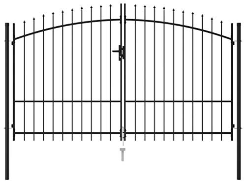 Catherinol Portail de Jardin Porte de Clôture Portillon de Jardin Porte de Jardin Portillon de Patio Porte de Terrasse Extérieur Portillon Double Porte avec Dessus à Pointe Acier 3x2 m Noir