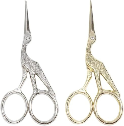 Fixinus 2 Stück Stickschere, Edelstahl Storch Nähschere Vintage Schere Geeignet für Handarbeiten, Stickerei, Nähen, DIY Basteln und täglichen Gebrauch (Vergoldet + Silber, 11.5 cm)
