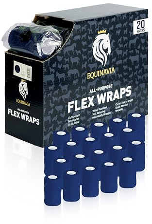 Equinavia 20 Pack Self Adhesive 4 Inch Vet Wraps with Easy-Dispenser Case | Bandages for Horses, Pets, Sports, Tattoo - Black - 20 x 5 yd - Blue - 20 x 5 yd