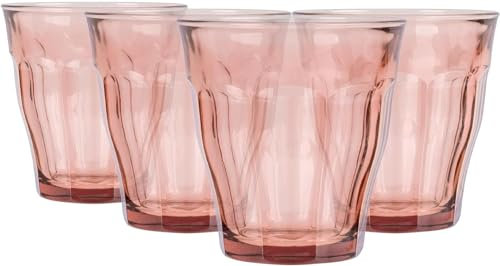 Duralex Picardie Glass Tumbler Set - 250ml - 4pc - Rose - Glass Water Wine Whisky Gin Juice Cocktail Drinking Glassware Cup Set,(1027EC04)