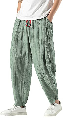 WAZHAKU Pantaloni harem da uomo Baggy Aladin, stile giapponese, per il tempo libero, da jogging, da uomo, pantaloni cinesi, pantaloni harem, pantaloni hippie yoga, palloncino Bloomer, casual, S
