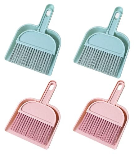4 Stück Mini Besen, Kehrschaufel und Besen Set, Handbesen mit Schaufel Tragbare Tischplatte Kehrschaufel Halbkreis Kehrschaufel Set für Büro Küche