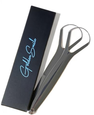 The Golden Smile 2x Zungenreiniger | Zungenschaber Edelstahl | Zungenreiniger Set | Zungenputzer | Zungenbürste aus Edelstahl | Zungenkratzer aus Edelstahl | Tongue Scraper | Zungenreiniger Edelstahl