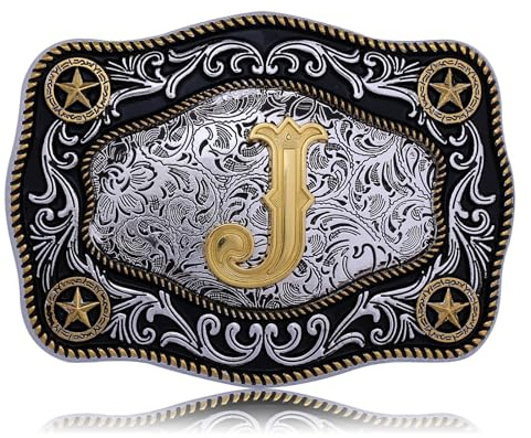 Absbolo Western Belt Buckle Initial Letters ABCDJMR to Z Large Gold Cowboy Belt Buckle for Men Women J