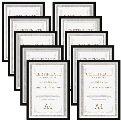 Giftgarden Ensemble de 10 Cadres A4 Noir, Cadre photo A4 Convenant pour 21x29,7 cm Certificat Document et Photo, Pouvant décorer le bureau ou le salon