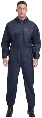 Rswnyirn arbetsoverall herr med huva lackeringsoverall återanvändbar målardräkt onepiece overall helkroppsdräkt dammskydd verkstad uniform arbetskläder, Marinblå, XL