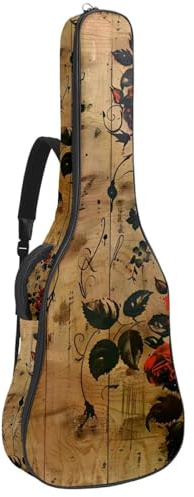 Eslifey Funda para guitarra acústica, vintage, de madera rosa, ajustable, correa para el hombro, funda para guitarra de 40, 41, 42 pulgadas, multicolor, 42.9x16.9x4.7 in, Organizador de bolsas