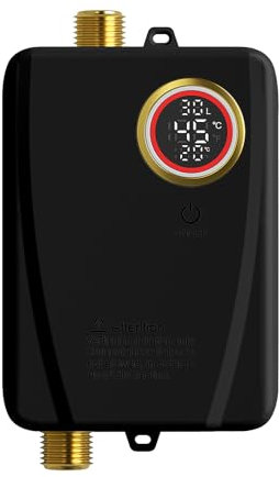 Scaldacqua istantanea 3 KW 220 V mini scaldabagno elettrico senza serbatoio a parete con display a LED, scaldabagno fino a 55 °C, serbatoio acqua calda, mini scaldabagno (nero)