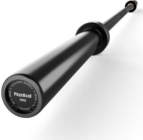 PhysKcal 7 ft/6,6 ft olympisk skivstång, 20 kg/15 kg, universalstång | IWF-standard, träningsstång för WOD:er och tyngdlyftning samt för olika ändamål såsom marklyft, knäböj och press