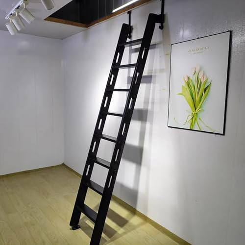 ZIMGOD Attic Ladder Loft Ladder 7 8 Foot Wooden with Handrail, Space-Saving Wall Mounted Loft Escape Ladder, Heavy Duty Basement Ladder for Fire Emergency(8 Steps 231.38cm (7.5ft))