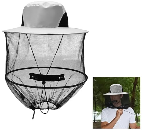 dellyy Biodlarhatt med slöja, mygghuvud näthatt, grått myggnät huvud med hatt, biodlingshatt för biodling, fiske, camping, bergsklättring och resor, skyddar mot bin och myggbett (grå)