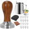 Atliberswo Set di tamper per caffè da 51 mm, accessori per caffè con brocca per latte in acciaio inox da 350 ml, 16 stencil per caffè, tappetino per caffè espresso, panno per la pulizia