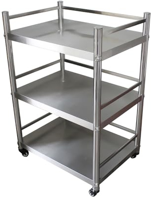 Scaffali da cucina a 3 livelli in acciaio inox con ringhiera e ruote Scaffale per nicchia per bagno scaffale salvaspazio (90 x 50 x 100 cm)