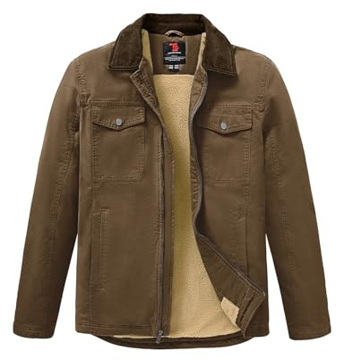 Rdruko Men's Winter Workwear Jackets, Sherpa Detroit Barn Trucker Fleece Jacket 5 Pockets Full Zip Heavy Warm Cotton Coats dark coffee L