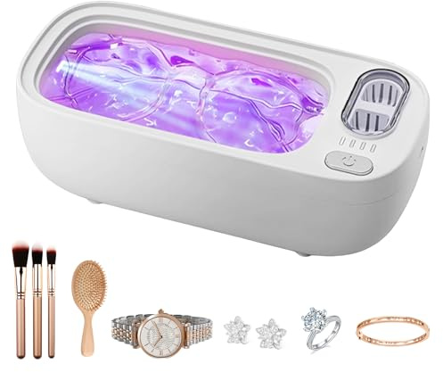 Risirica Ultrasonic Jewelry Cleaner,49KHz Professional Ultrasonic Cleaner for Eyeglasses,4 Modes Digital Timer,2 storehouse Ultrasonic jewelry cleaner for Glasses, Retainer, Watch Strap,Dentures