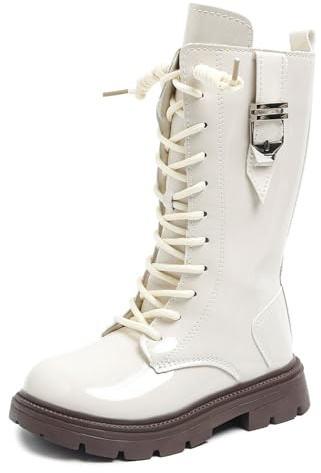 Générique Bottes Pour Filles,Tendance Bottines À Lacets Chaussures Fille Enfant École Avec Fermeture Éclair Botte Blanche Faux Cuir Garçon Fourrure Souple Boots (Blanc,32)