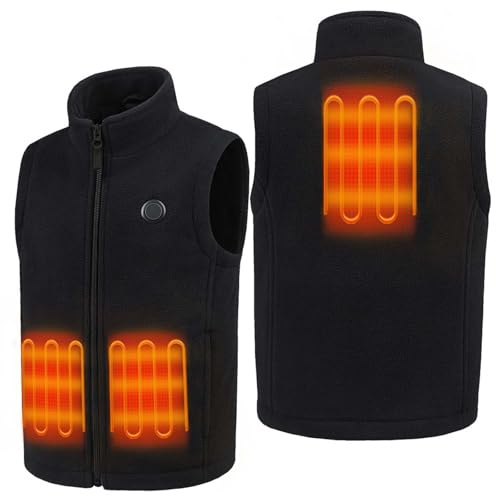 Gilet chauffant en polaire pour filles et garçons avec charge USB, batterie rechargeable, veste chaude doublée en polaire pour enfants, activités de plein air d'hiver, 01#_noir, 11-12 ans