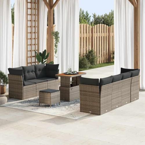 Frdhee Lot de 10 petits canapés de jardin, avec coussins, gris, 90 x 55 x 71 cm, groupe de bancs d'angle pour balcon, terrasse, cour arrière