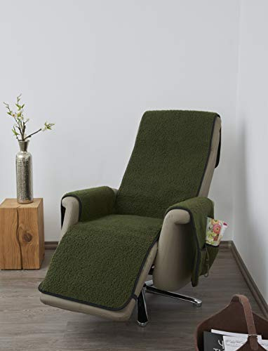 Schurwoll-Sesselschoner mit Armlehnenschoner und langem Fußteil, Grün