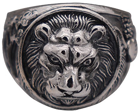 ForFox Bague tête de Lion avec Irlandaise Claddagh cœur Couronne en Argent Sterling 925 Massif pour Homme Femme Taille 62