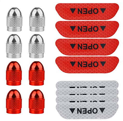Senven 16Pcs hochwertige Farbe Aluminium Ventilkappen, Staubkappen Auto, Motorrad, LKW, Universal-Reifenventilkappen, Öffnen Tür Autotür Antikollisionswarnung Reflektierende Aufkleber（Rot, Weiß）