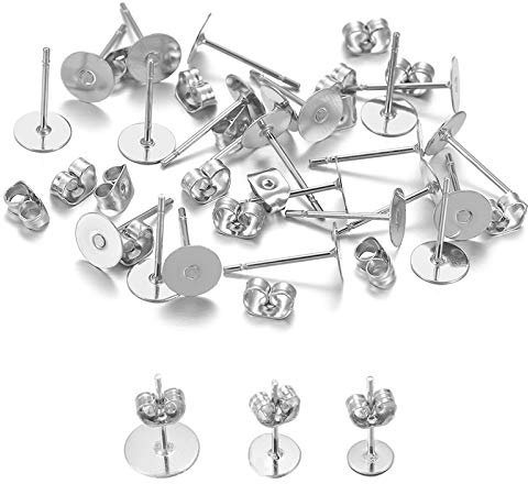 Baven 300 Stück Edelstahl Blank Post Ohrring Ohrstecker Stifte mit Schmetterling Back Stopper Bolzen für DIY Schmuckherstellung (5MM, 6MM, 8MM)
