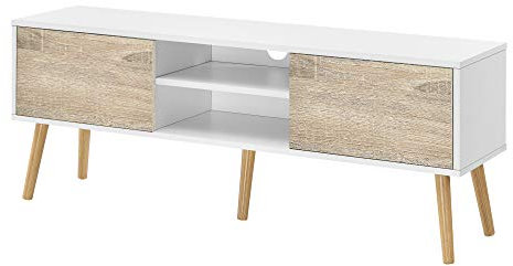 [en.casa] Fernsehtisch Eskilstuna mit Schranktüren und Ablagefächern Fernsehschrank TV Sideboard für Schlafzimmer, Wohnzimmer 120 x 29,5 x 46,5 cm Weiß/Eiche