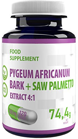 Hepatica Complexe d'écorce de Pygeum Africanum + Saw Palmetto 500mg 120 Capsules Végétaliennes, Extrait 4:1, Haute Puissance, Sans Gluten, Sans OGM