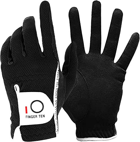 LOVMEAD Golfhandschuhe Herren für Linke Hand 1 Stück, Allwetter Mikrofaser Rain Grip Golf Handschuh Rechtshänder Schwarz Weicher Komfort Passform Größe ML(Schwarz- Linke Hand, ML)