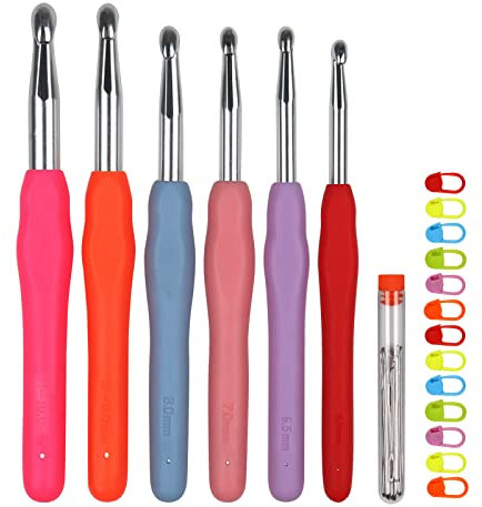 Coopay Big Crochet Hooks Set, Solid Hooks Large Sizes 6.0mm 6.5mm 7.0mm 8.0mm 9.0mm 10mm, Crochet Hooks Sets with Soft Grip, Chunky Metal Crochet Hook with Ergonomic Handle for Arthritic Hands