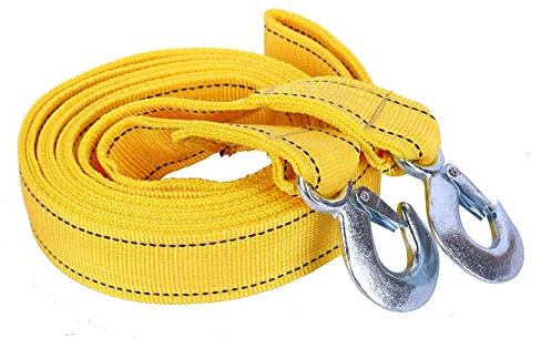 Cinghie di traino resistenti con ganci Cinghia di traino a doppio strato 4 Metri | Cinghia di rimorchio di capacità 5 tonnellate per auto, camion, jeep, barche e altro ancora, corda di traino gialla