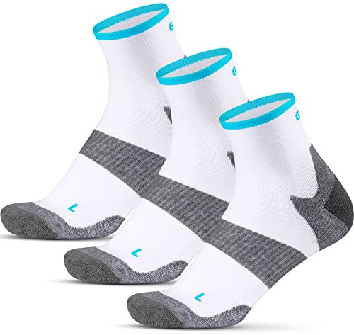 GOCOCO Technical Cushion Löparstrumpor för Långdistans, Vadderade, Snabbtorkande, Utan Sömmar och Motverkar Skavsår för Herr & Dam, 3-Pack, Vit, 45-47