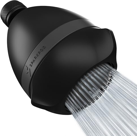 SparkPod 3-Inch Extreme High Pressure Shower Heads - Pressure Boosting with Rain, Massage & Pulsating Mode, Powerful Water-Saving Showerhead - 2.5 GPM Fixed Shower Head (Midnight Black Matte)