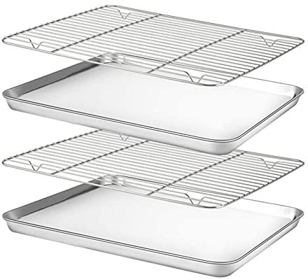 Teglia da forno da 12 pollici x 10 pollici con set di griglie di raffreddamento, teglia per biscotti antiaderente, teglie facili da pulire in acciaio, cottura in acciaio (Color : Silver) (Silver)