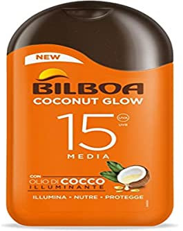 Bilboa, Sonnenmilch Coconut Glow LSF 15, Sonnencreme mit Kokosöl und Vitamin E, leicht auf der Haut, Sonnenschutz, wasserfest, 200 ml